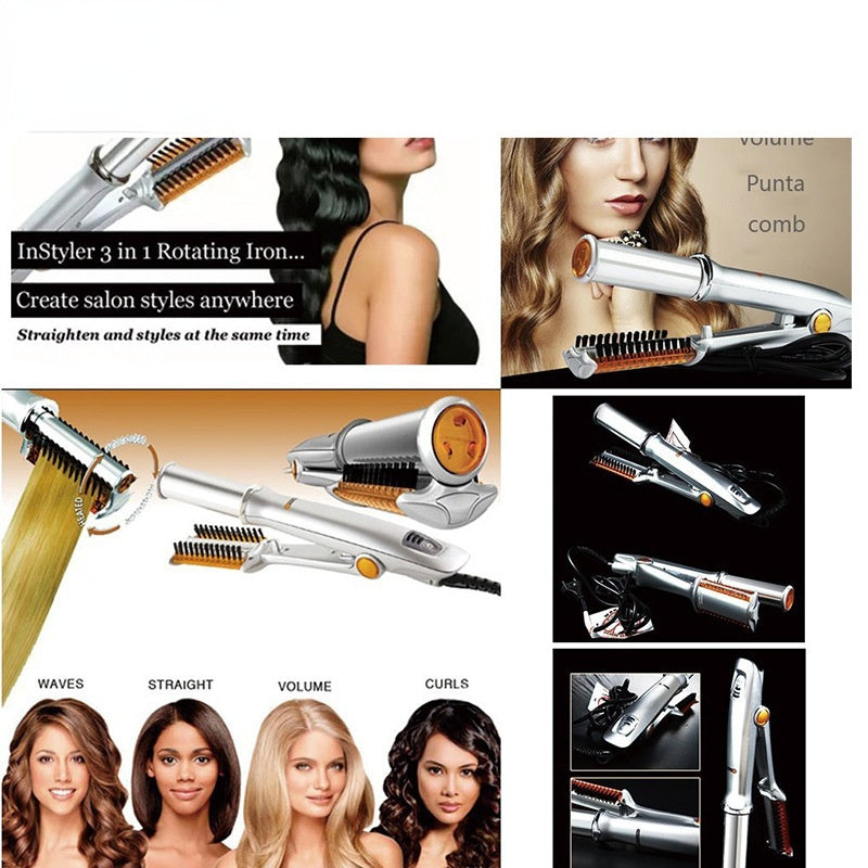 Professional Hairs Curler Straighter  2 In 1 Rotating Hair Brush Curler Styler Hair Styling Tools Curling Iron Straighting Brush