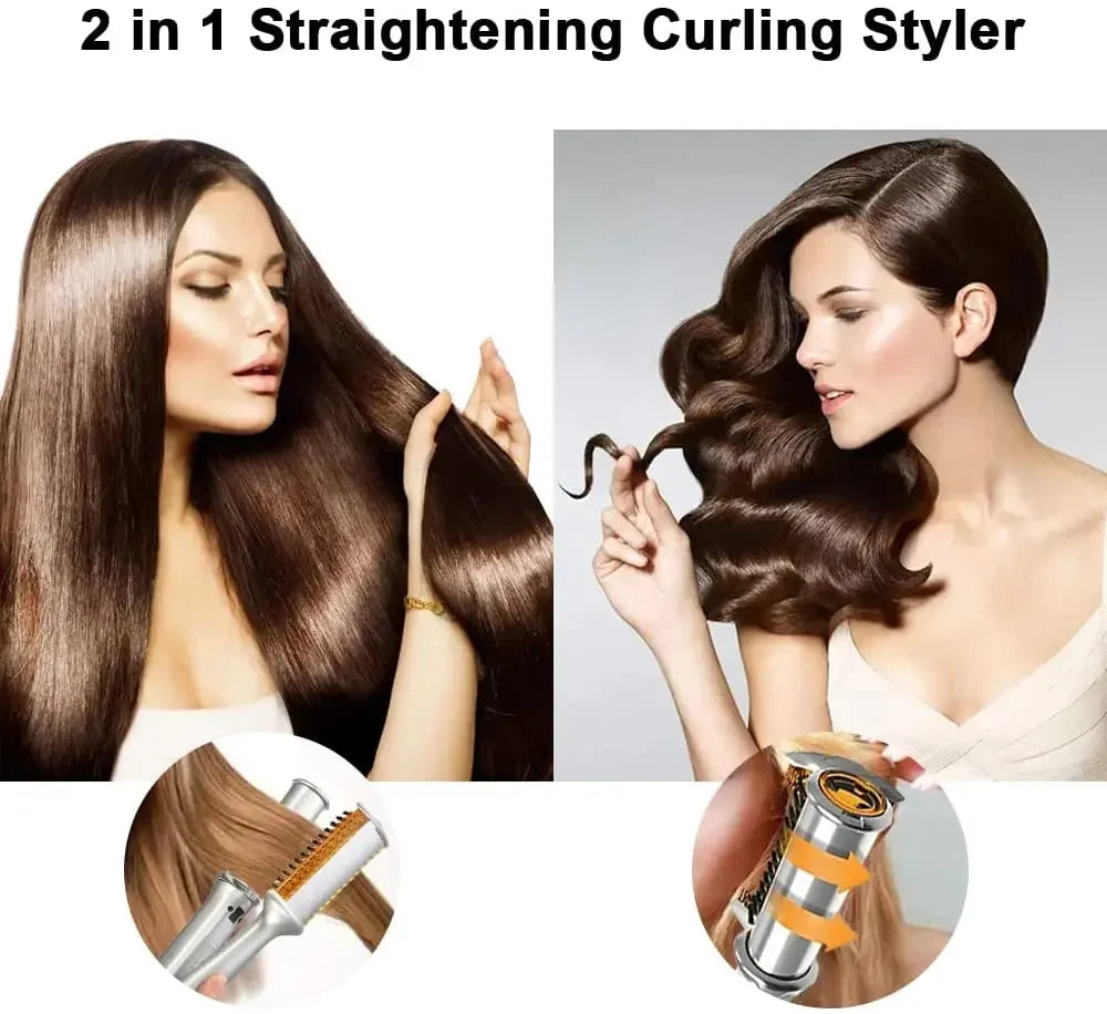 Professional Hairs Curler Straighter  2 In 1 Rotating Hair Brush Curler Styler Hair Styling Tools Curling Iron Straighting Brush