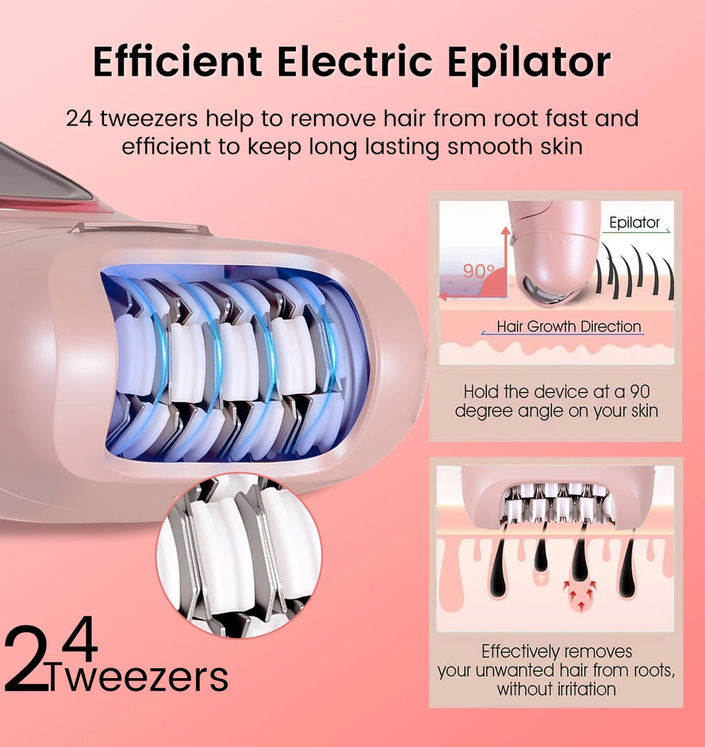 Hatteker 2-in-1 Epilator Hair Remover Leg Body Portable Lady Shaver Hair Removal Tool Underarms Facial Clipper for Women IPX7