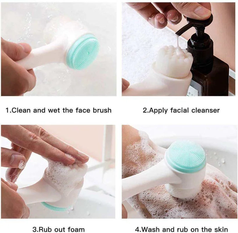 3D Double Sided Facial Cleansing Brush Soft Silicone Bristles Manual Face Wash Exfoliator Massager Deep Cleansing Skin Care