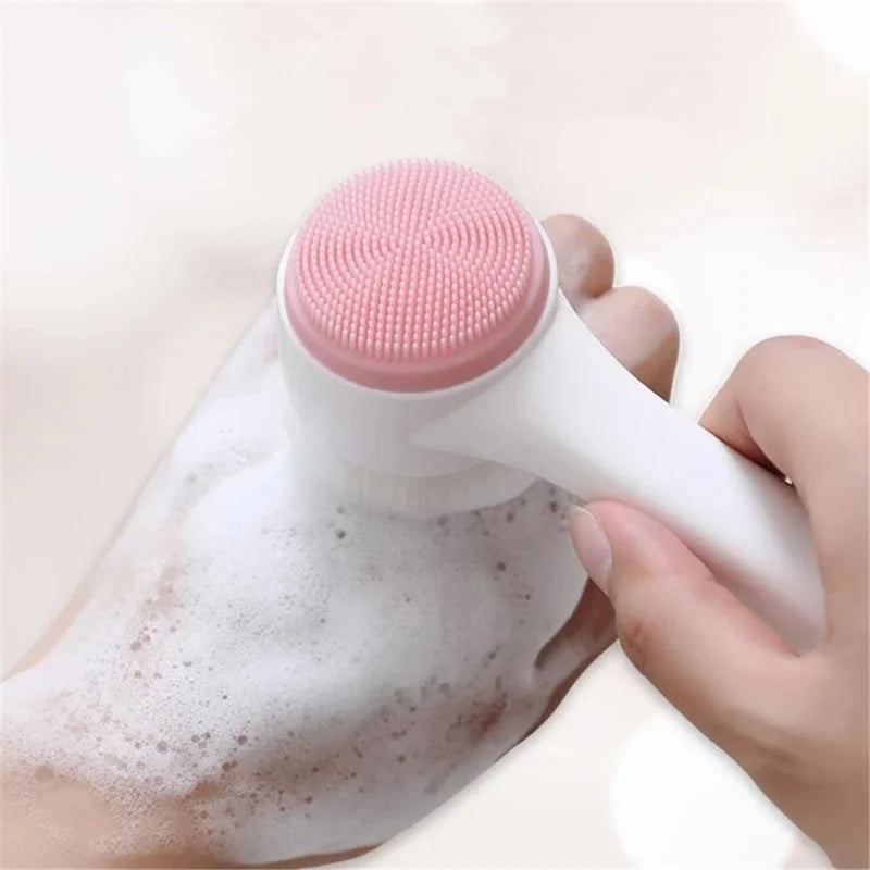 3D Double Sided Facial Cleansing Brush Soft Silicone Bristles Manual Face Wash Exfoliator Massager Deep Cleansing Skin Care