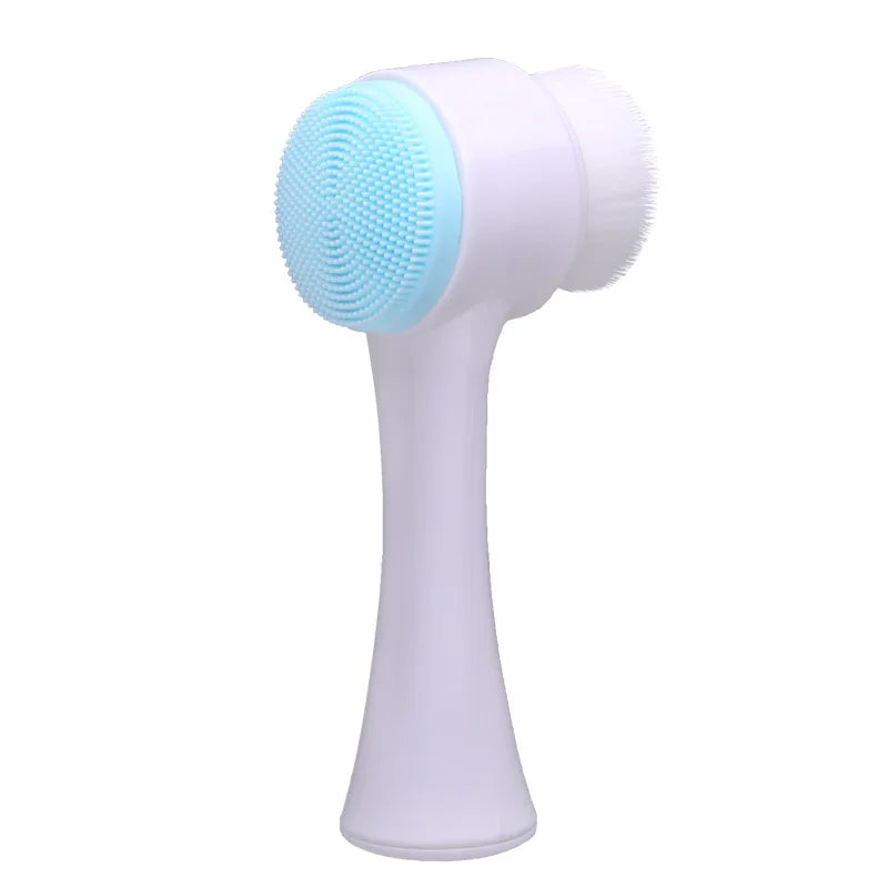 3D Double Sided Facial Cleansing Brush Soft Silicone Bristles Manual Face Wash Exfoliator Massager Deep Cleansing Skin Care