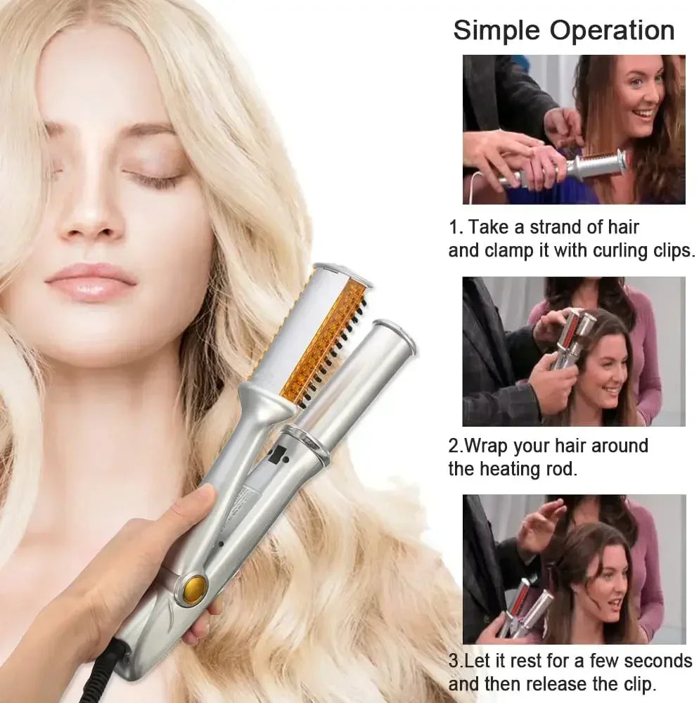 Professional Hairs Curler Straighter  2 In 1 Rotating Hair Brush Curler Styler Hair Styling Tools Curling Iron Straighting Brush