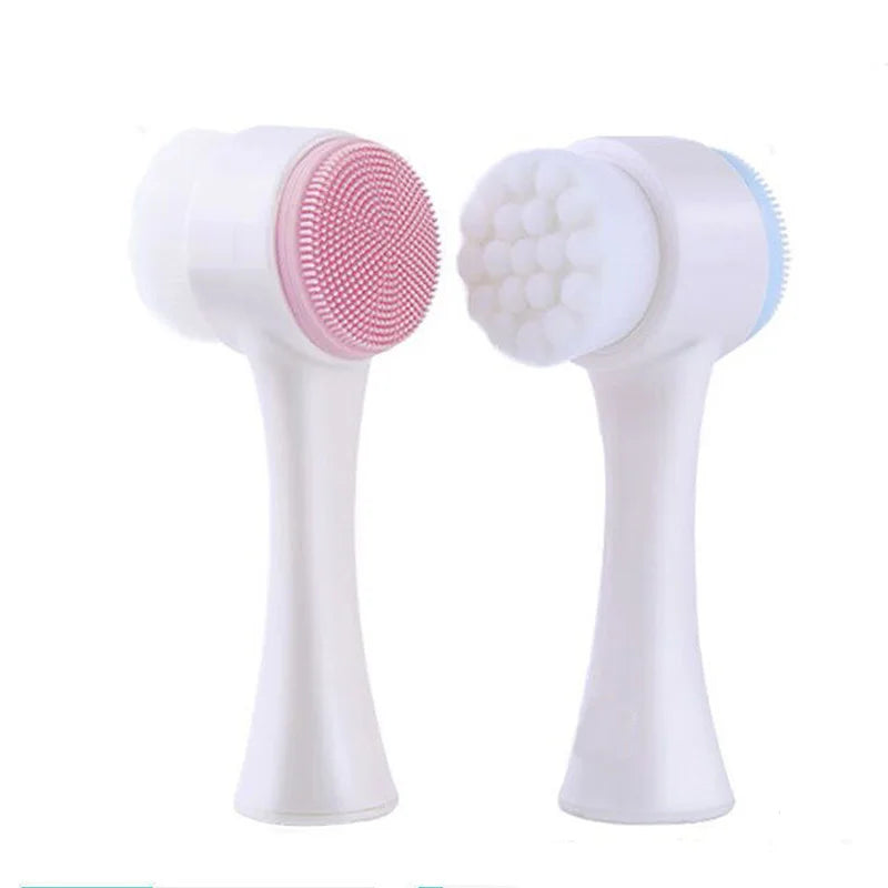 3D Double Sided Facial Cleansing Brush Soft Silicone Bristles Manual Face Wash Exfoliator Massager Deep Cleansing Skin Care