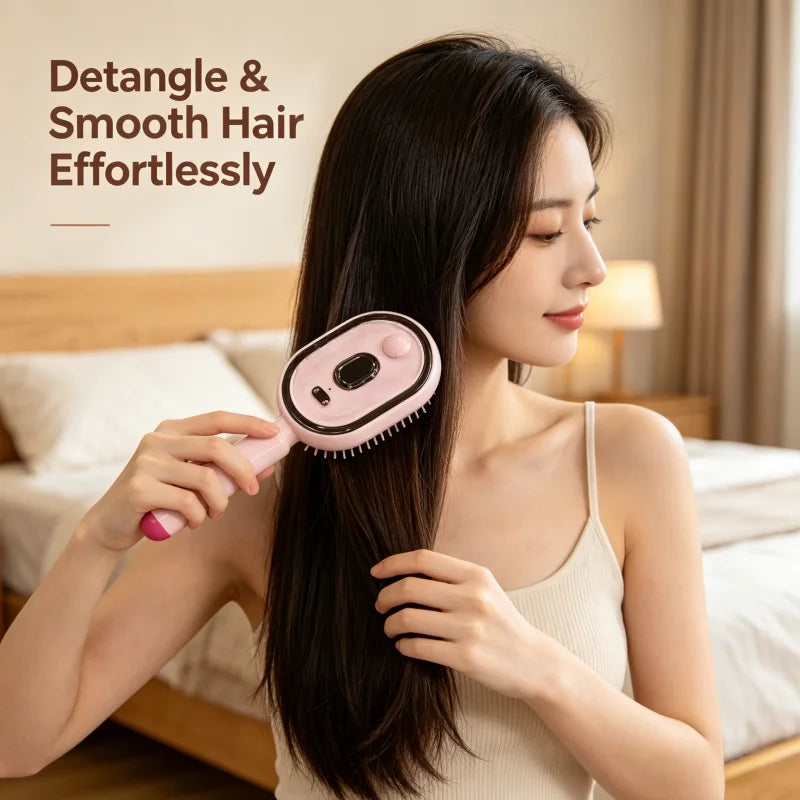 Electric Hairbrush, Straightener, Styler – Wet Use with Water Spray, Rechargeable for Both Long & Short Hairs, Smooth Finish