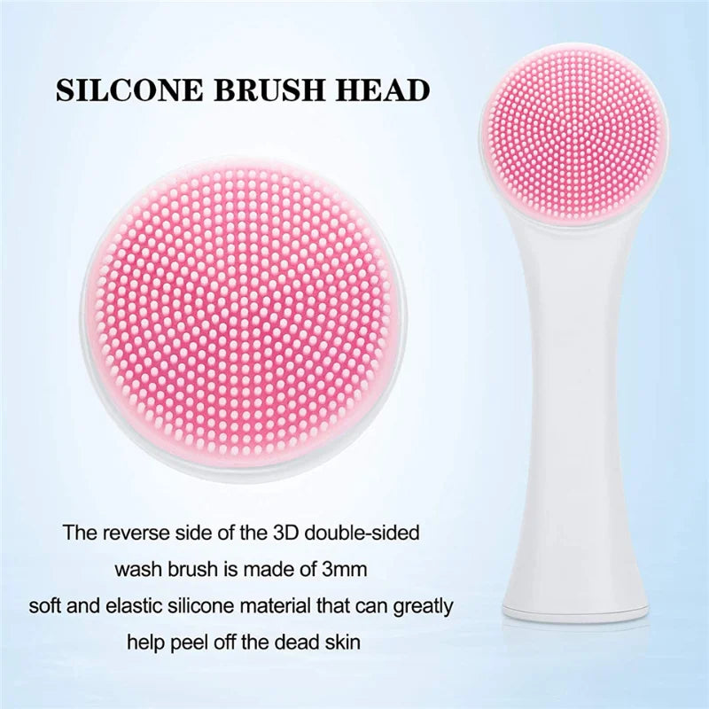 3D Double Sided Facial Cleansing Brush Soft Silicone Bristles Manual Face Wash Exfoliator Massager Deep Cleansing Skin Care