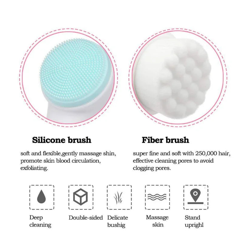 3D Double Sided Facial Cleansing Brush Soft Silicone Bristles Manual Face Wash Exfoliator Massager Deep Cleansing Skin Care