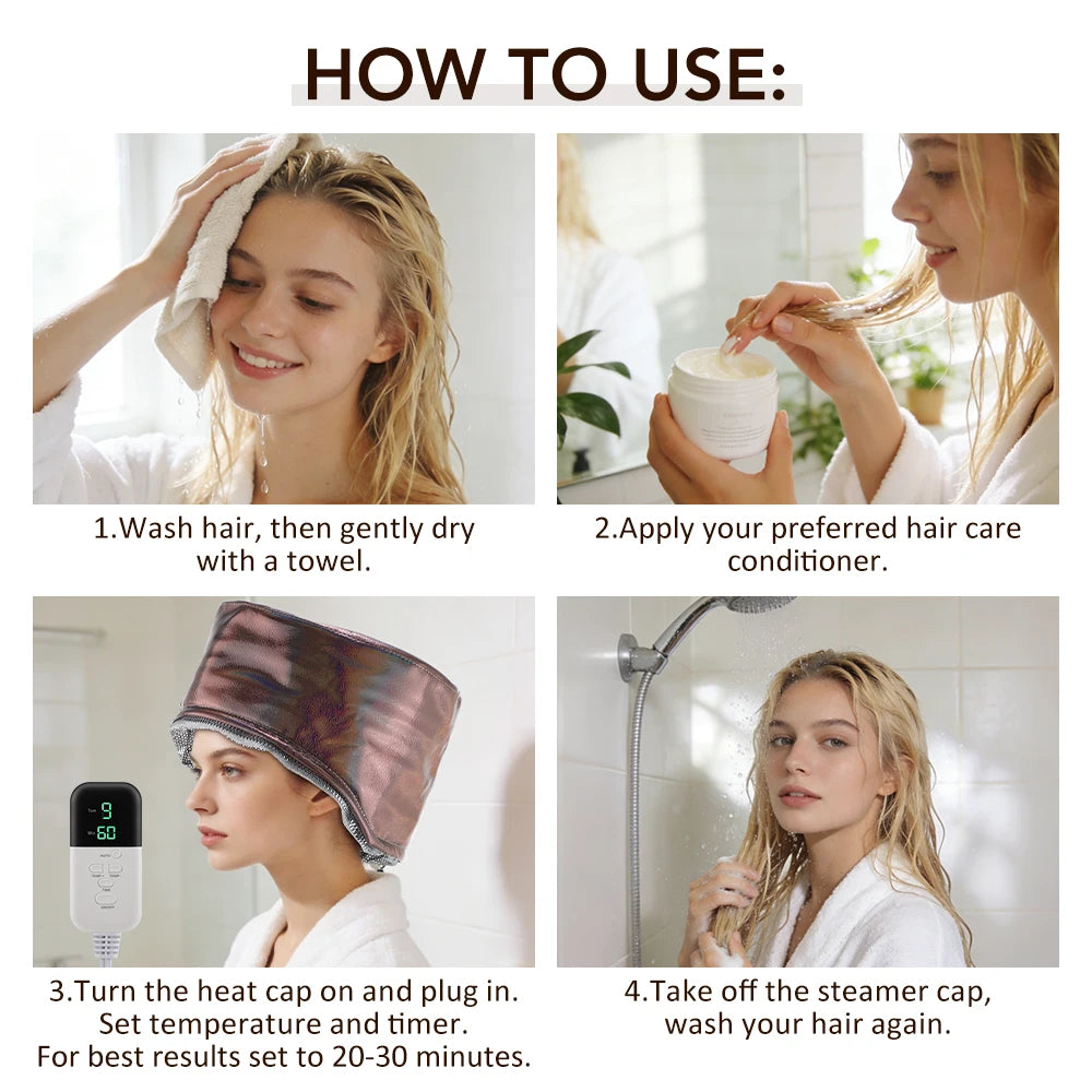 Hair Steamer for Deep Conditioning Thermal Heat Cap 9-Level Heats Up Quickly 5 Time Settings Washable Thermal Spa Hat for Home