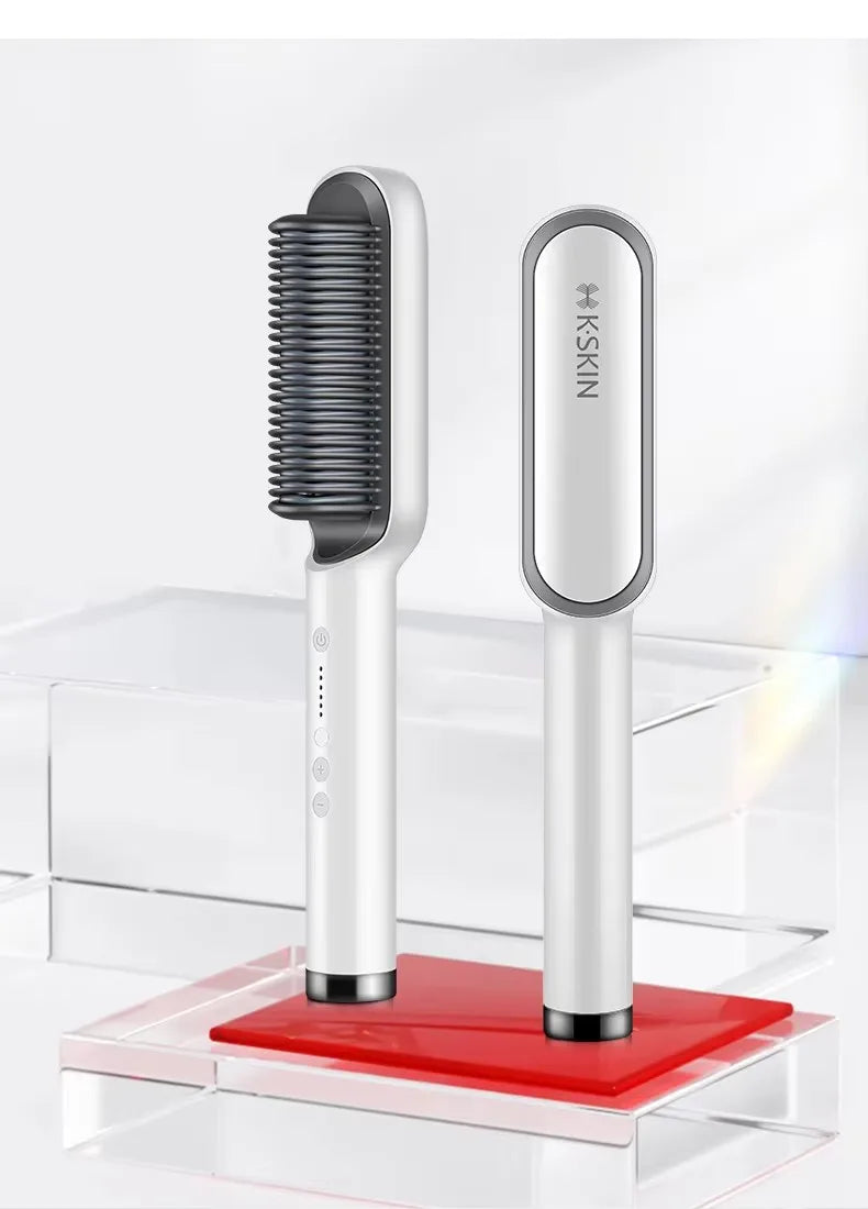 2in1 Hair Styler Straightening  Hot Comb Fast Heated Ceramic Negative Ion Curler Straightener Brush Anti-Scalding Styling Tools