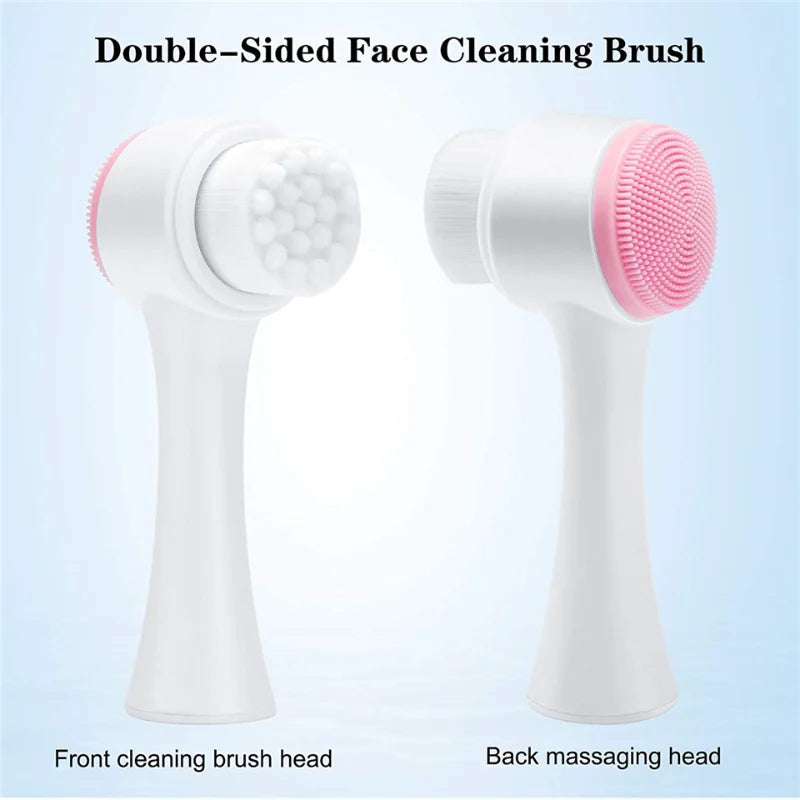3D Double Sided Facial Cleansing Brush Soft Silicone Bristles Manual Face Wash Exfoliator Massager Deep Cleansing Skin Care