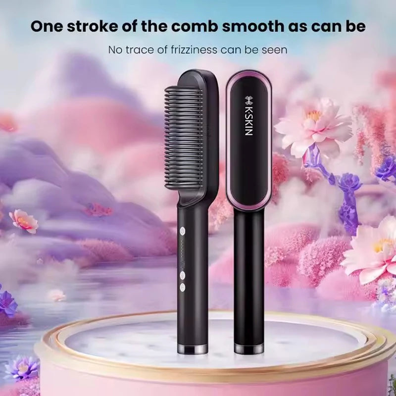 2in1 Hair Styler Straightening  Hot Comb Fast Heated Ceramic Negative Ion Curler Straightener Brush Anti-Scalding Styling Tools