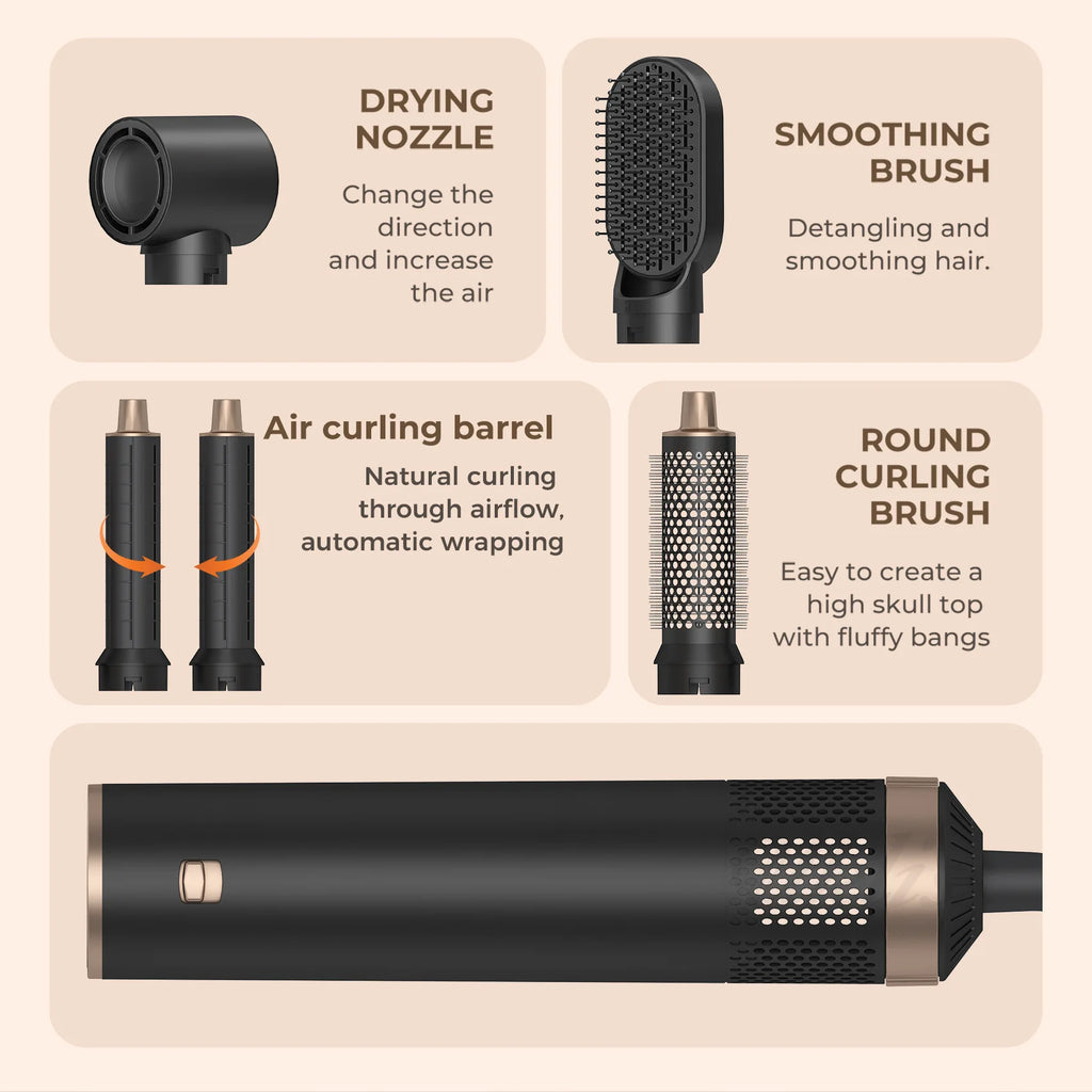 Multi-In-One Hair Dryer Styler, Hot Air Comb, Detachable Brush, Straightening & Curling Dual-Use, Household Hair Styling Tool