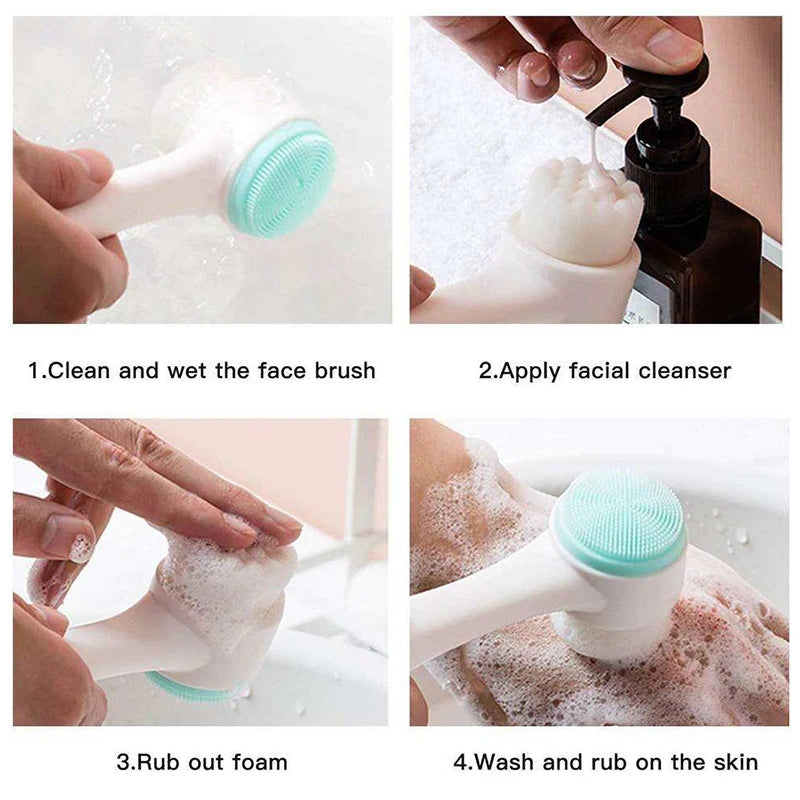 3D Double Sided Facial Cleansing Brush Soft Silicone Bristles Manual Face Wash Exfoliator Massager Deep Cleansing Skin Care