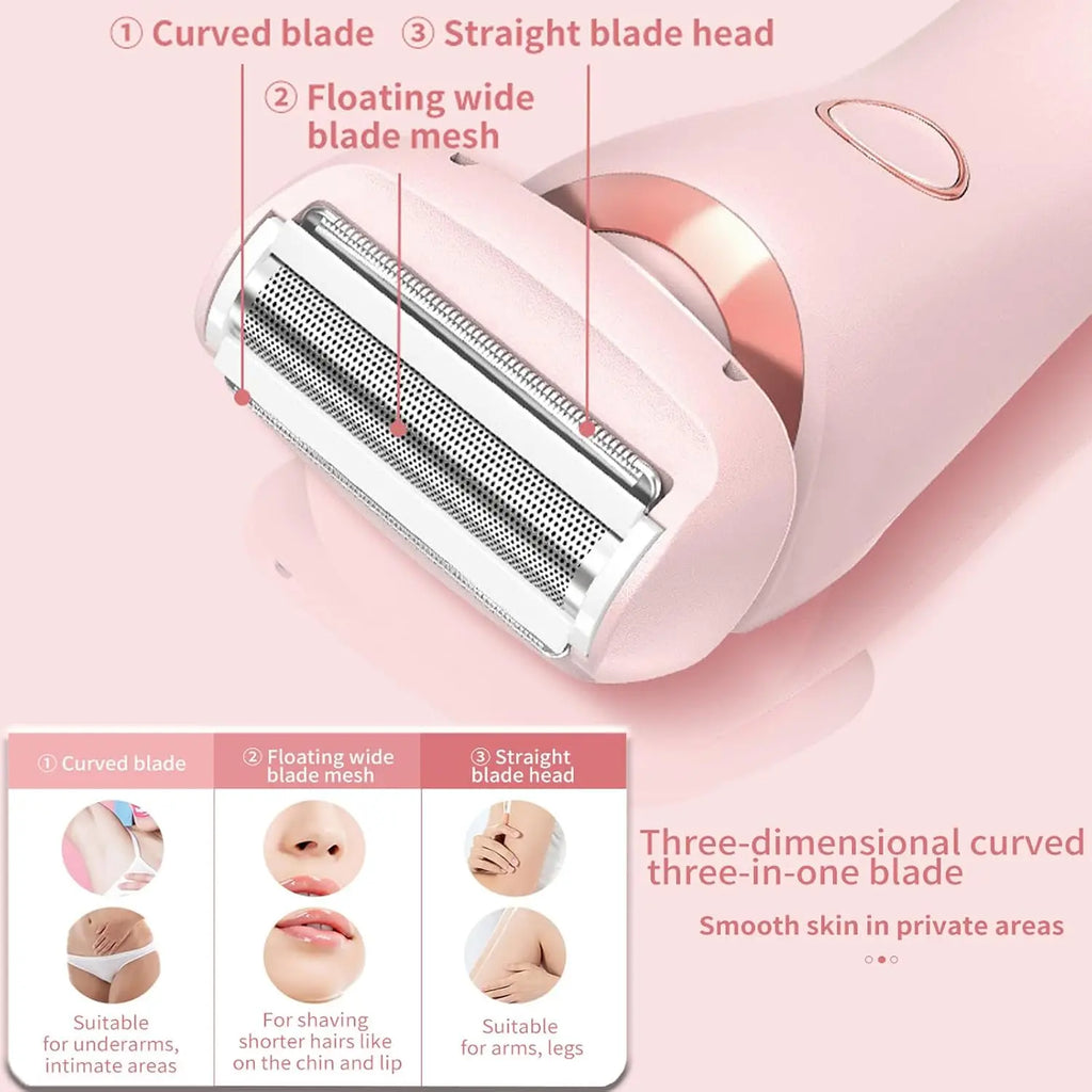 Hair Removal Device for Women 2 in 1 Electric Shaver Bikini Trimmer Face Body Legs Underarm Razor Wet Dry Portable Rechargeable