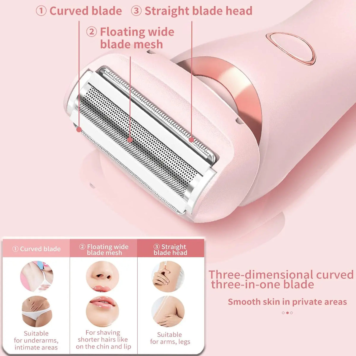 Hair Removal Device for Women 2 in 1 Electric Shaver Bikini Trimmer Face Body Legs Underarm Razor Wet Dry Portable Rechargeable