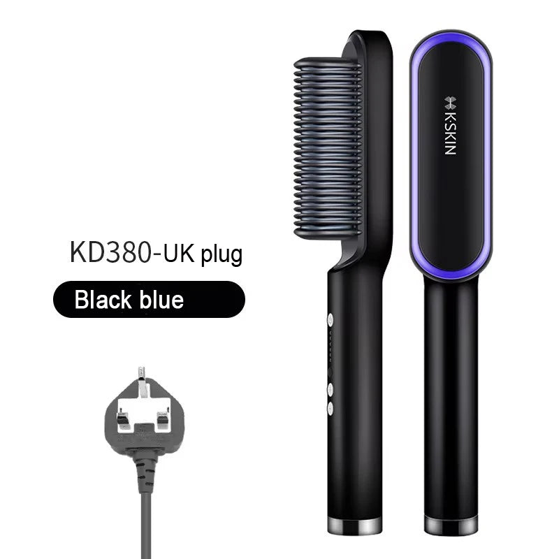 2in1 Hair Styler Straightening  Hot Comb Fast Heated Ceramic Negative Ion Curler Straightener Brush Anti-Scalding Styling Tools