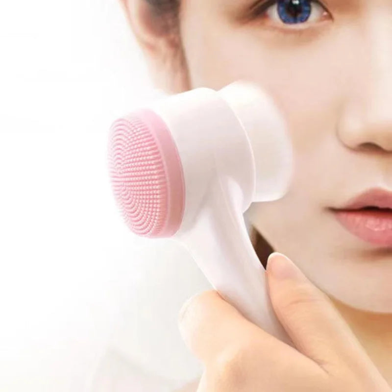 3D Double Sided Facial Cleansing Brush Soft Silicone Bristles Manual Face Wash Exfoliator Massager Deep Cleansing Skin Care