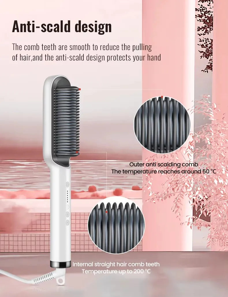 2in1 Hair Styler Straightening  Hot Comb Fast Heated Ceramic Negative Ion Curler Straightener Brush Anti-Scalding Styling Tools