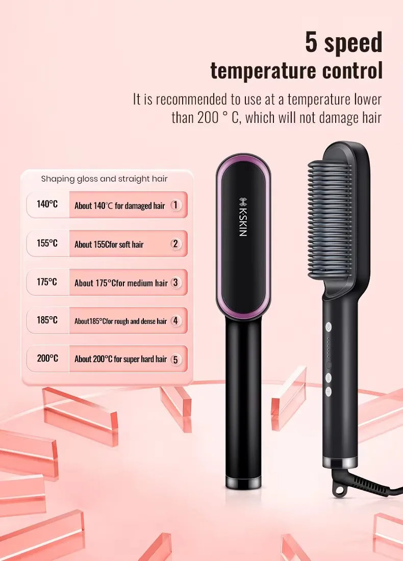 2in1 Hair Styler Straightening  Hot Comb Fast Heated Ceramic Negative Ion Curler Straightener Brush Anti-Scalding Styling Tools