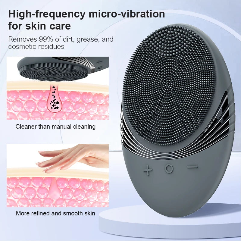 Facial Cleansing Brush Face Scrubber : Silicone Waterproof Rechargeable Face Wash Brush, 5 Cleansing Modes, Electric Deep Cleani