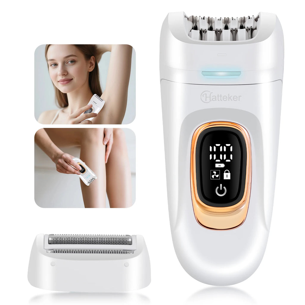 Hatteker 2-in-1 Epilator Hair Remover Leg Body Portable Lady Shaver Hair Removal Tool Underarms Facial Clipper for Women IPX7