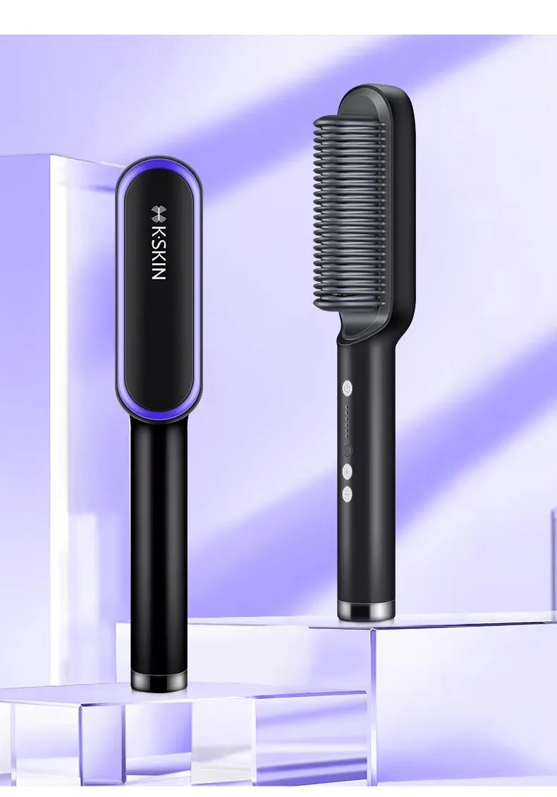2in1 Hair Styler Straightening  Hot Comb Fast Heated Ceramic Negative Ion Curler Straightener Brush Anti-Scalding Styling Tools