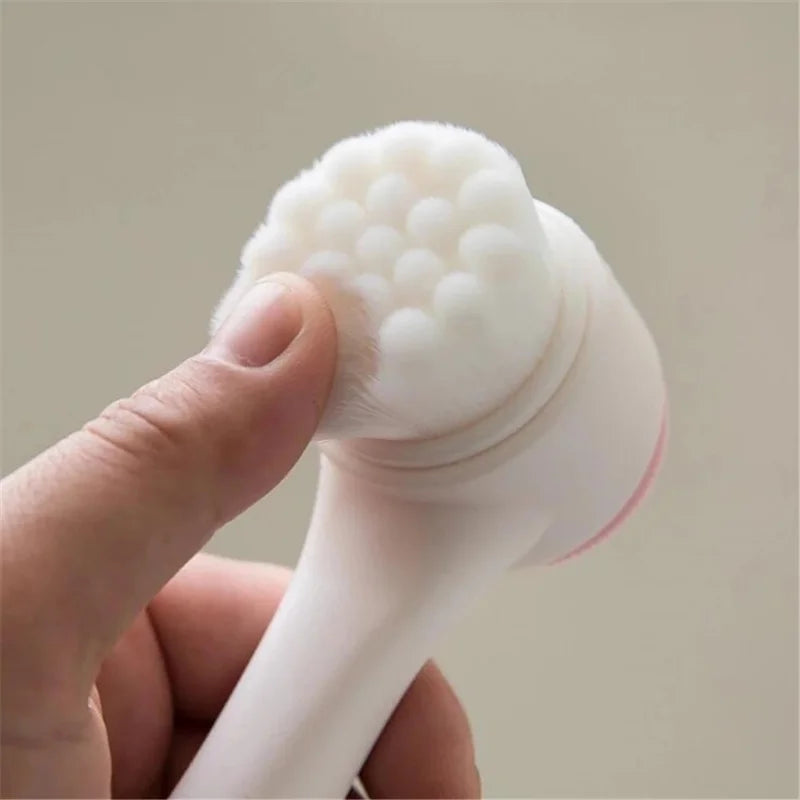 3D Double Sided Facial Cleansing Brush Soft Silicone Bristles Manual Face Wash Exfoliator Massager Deep Cleansing Skin Care