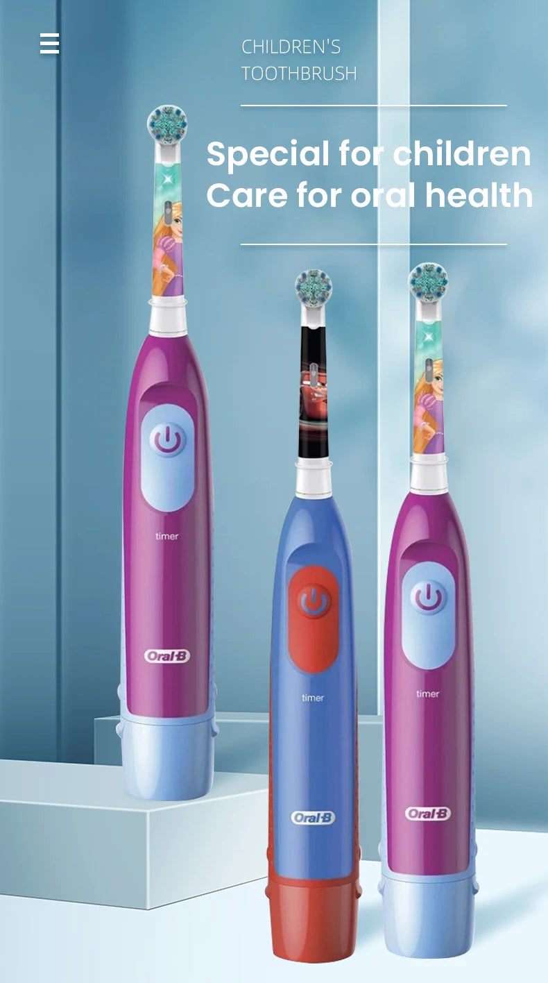 Oral B Electric Toothbrush Children Rotary Clean Soft Bristle 2 Min Timer Waterproof Teeth Brush with Replacement Brush Refill