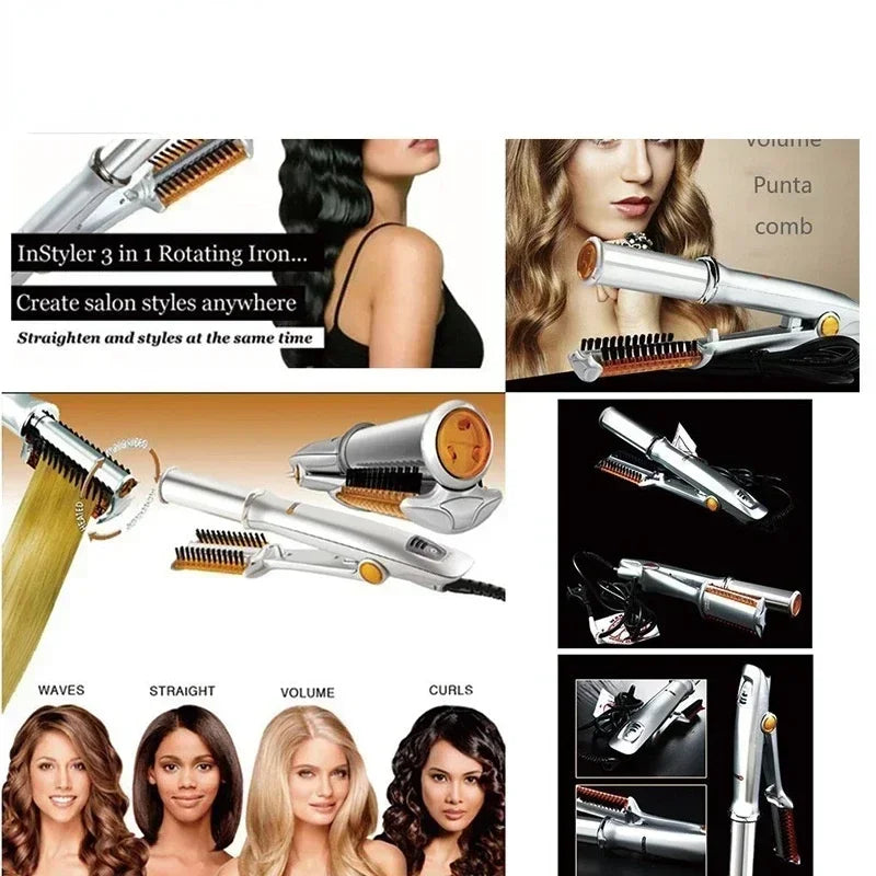 Professional Hairs Curler Straighter  2 In 1 Rotating Hair Brush Curler Styler Hair Styling Tools Curling Iron Straighting Brush