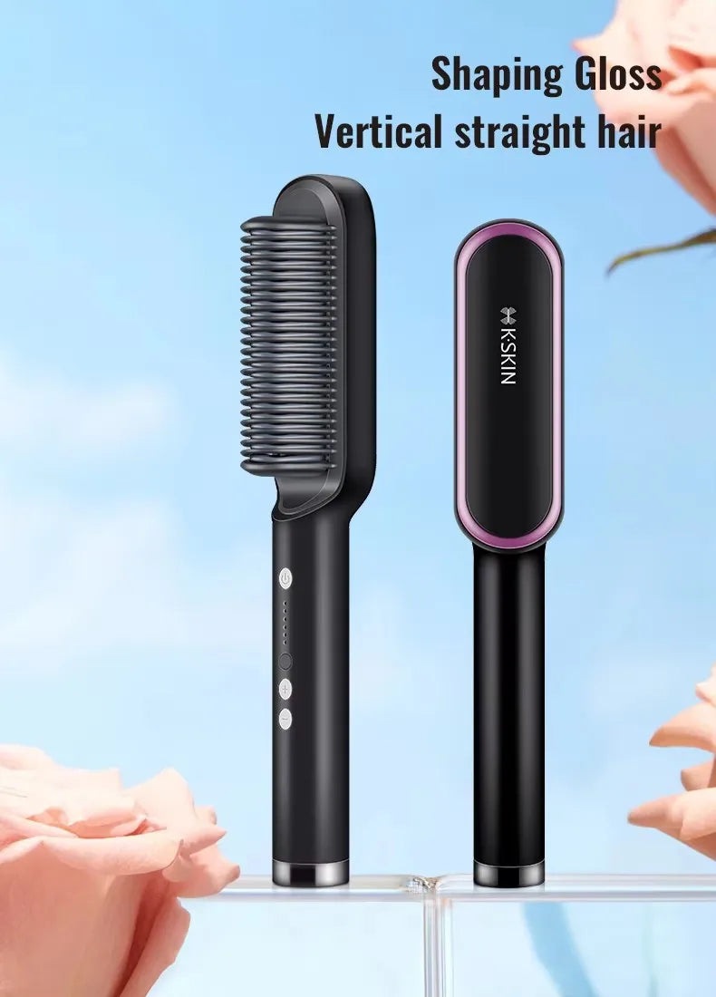 2in1 Hair Styler Straightening  Hot Comb Fast Heated Ceramic Negative Ion Curler Straightener Brush Anti-Scalding Styling Tools