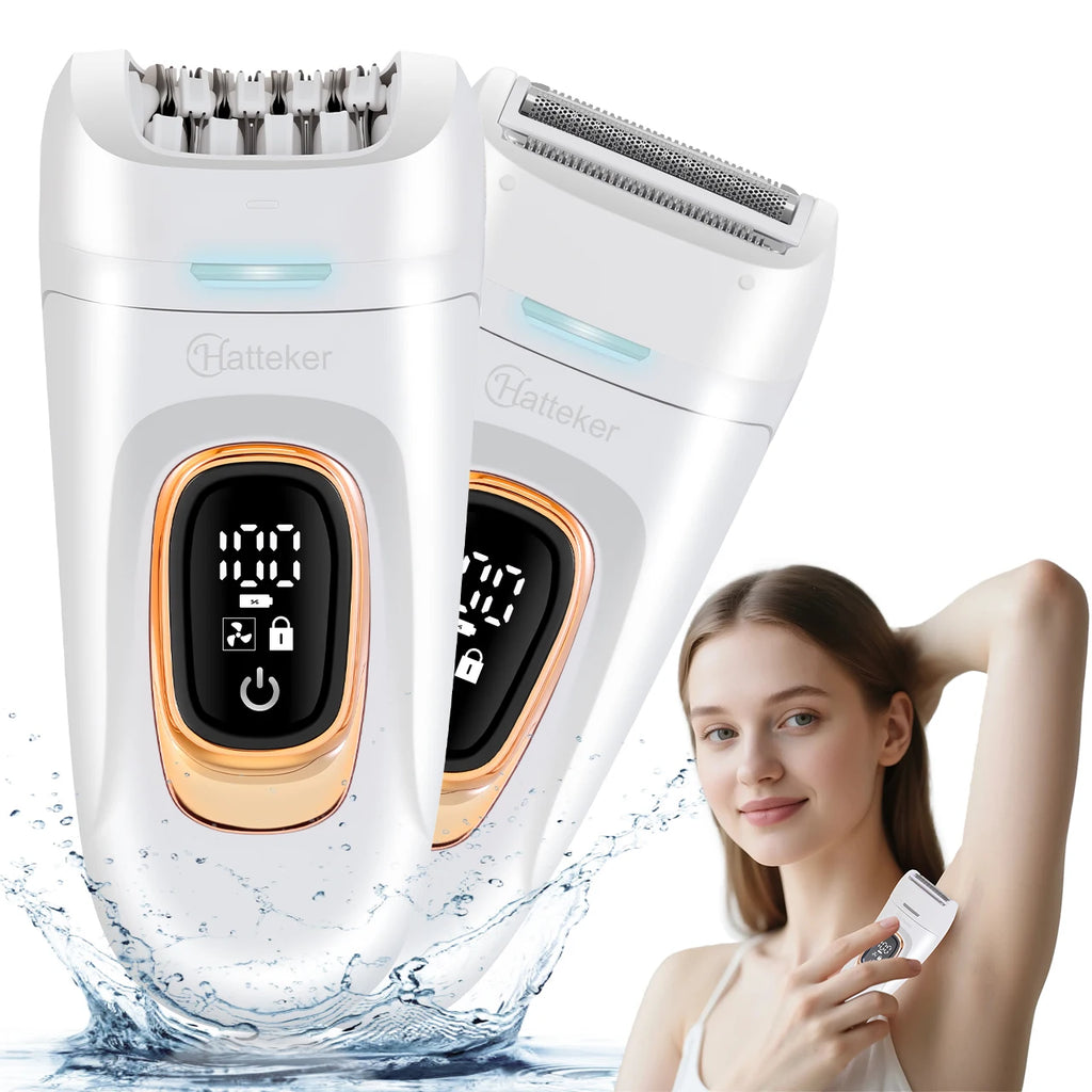 Hatteker 2-in-1 Epilator Hair Remover Leg Body Portable Lady Shaver Hair Removal Tool Underarms Facial Clipper for Women IPX7