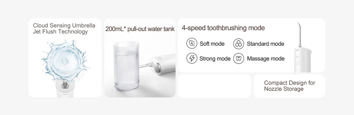 XIAOMI MIJIA F400 Portable Oral Irrigator with 4 Modes 200mL Water Tank 1700 Pulses/M Water Spray Retractable Flosser Pick Jet