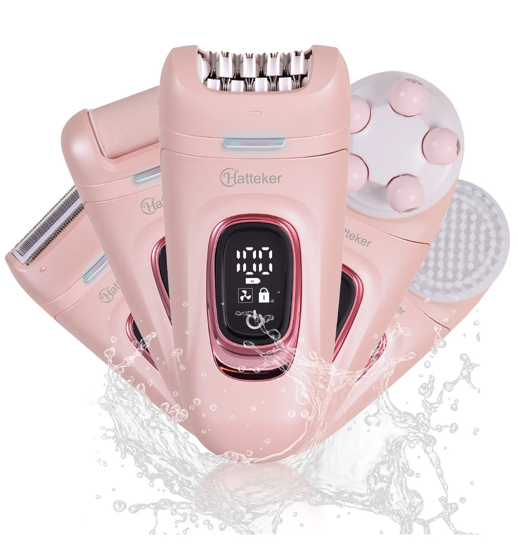 Hatteker 2-in-1 Epilator Hair Remover Leg Body Portable Lady Shaver Hair Removal Tool Underarms Facial Clipper for Women IPX7