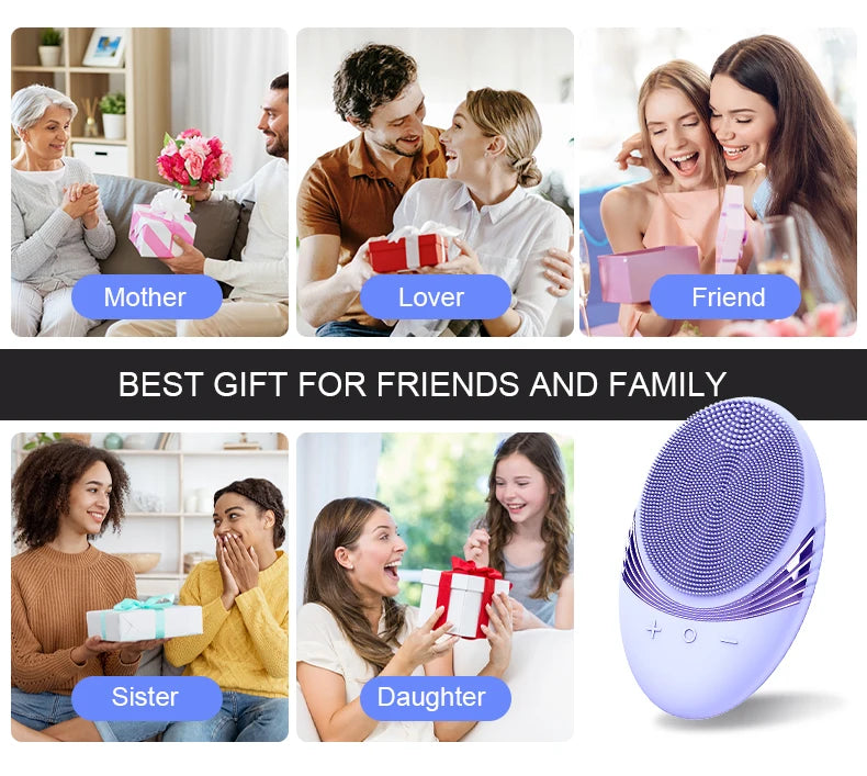 Facial Cleansing Brush Face Scrubber : Silicone Waterproof Rechargeable Face Wash Brush, 5 Cleansing Modes, Electric Deep Cleani