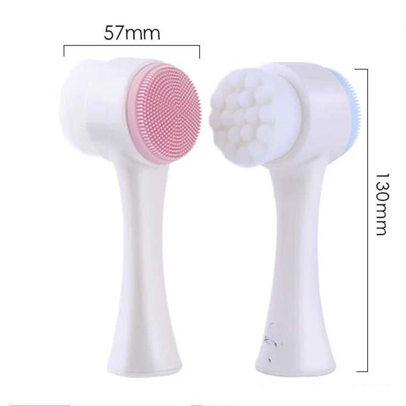 3D Double Sided Facial Cleansing Brush Soft Silicone Bristles Manual Face Wash Exfoliator Massager Deep Cleansing Skin Care