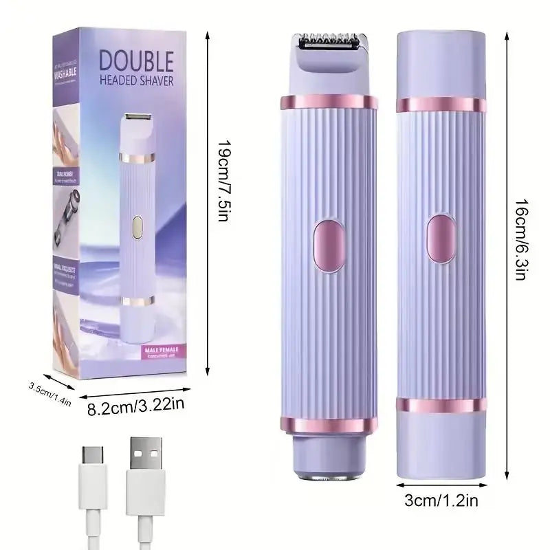 Electric Shaver, Portable Hair Removal Device, Rechargeable Electric Shaver, Painless 2-in-1 Dual Head Shaver