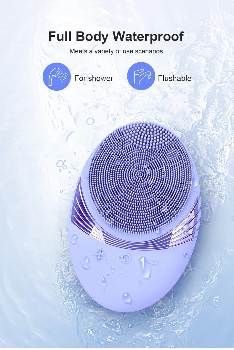 Facial Cleansing Brush Face Scrubber : Silicone Waterproof Rechargeable Face Wash Brush, 5 Cleansing Modes, Electric Deep Cleani