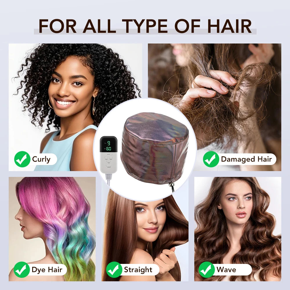 Hair Steamer for Deep Conditioning Thermal Heat Cap 9-Level Heats Up Quickly 5 Time Settings Washable Thermal Spa Hat for Home