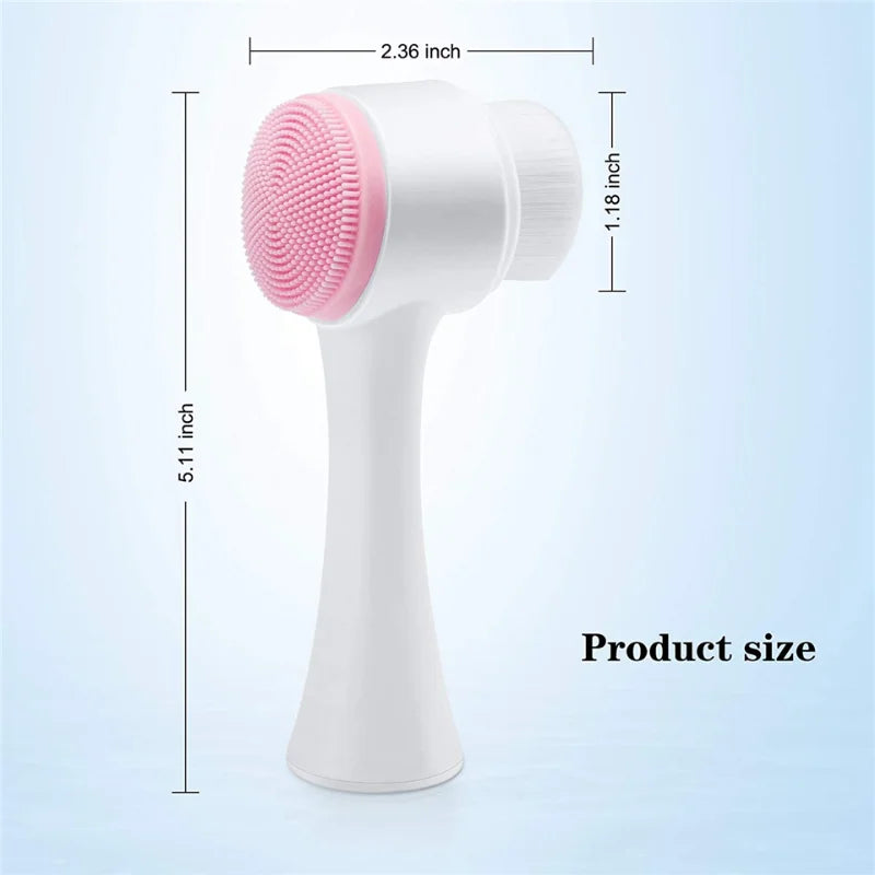 3D Double Sided Facial Cleansing Brush Soft Silicone Bristles Manual Face Wash Exfoliator Massager Deep Cleansing Skin Care