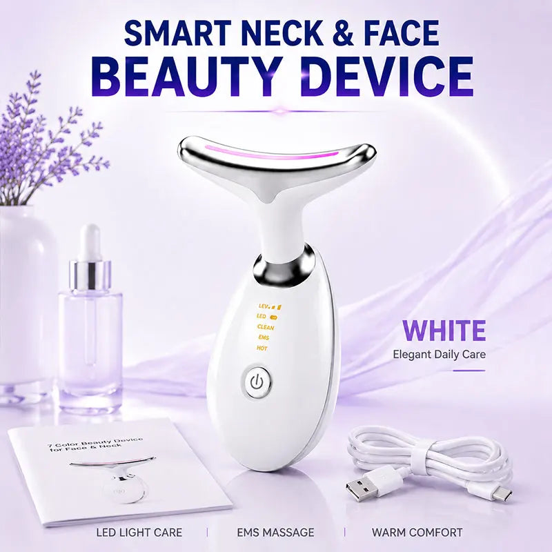 Face & Neck Beauty Device EMS Massager LED Light Care Electric Facial Massage Tool for Home Skin Care Routine