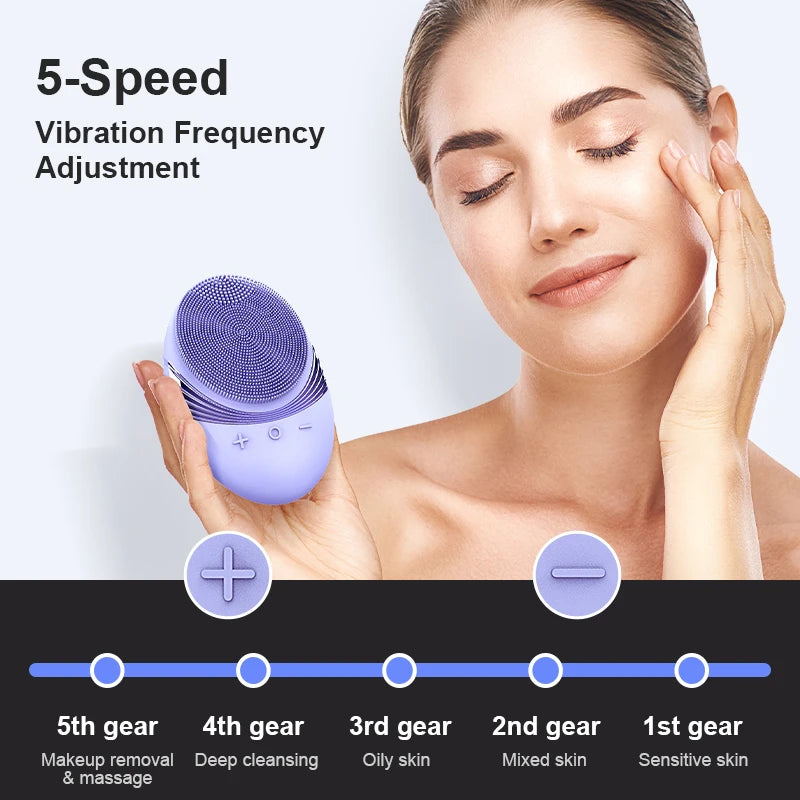 Facial Cleansing Brush Face Scrubber : Silicone Waterproof Rechargeable Face Wash Brush, 5 Cleansing Modes, Electric Deep Cleani