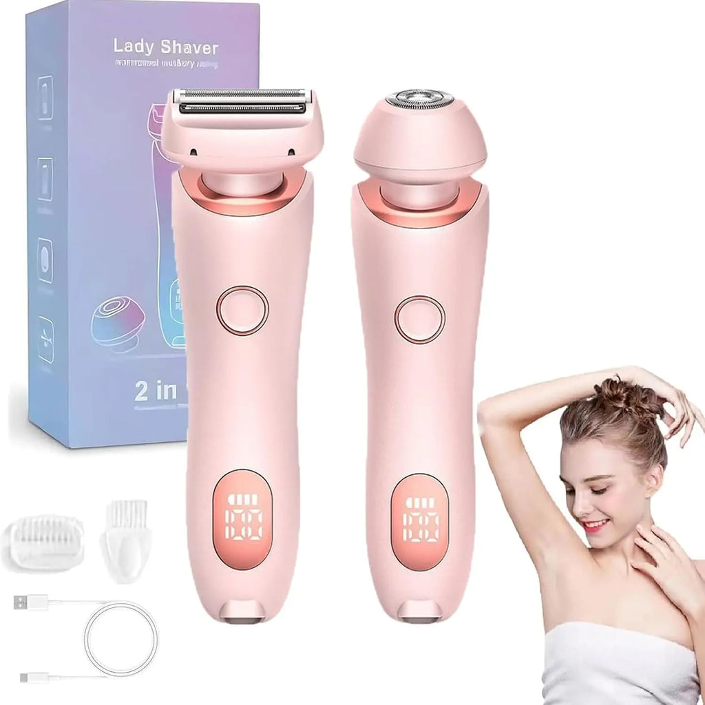 Hair Removal Device for Women 2 in 1 Electric Shaver Bikini Trimmer Face Body Legs Underarm Razor Wet Dry Portable Rechargeable