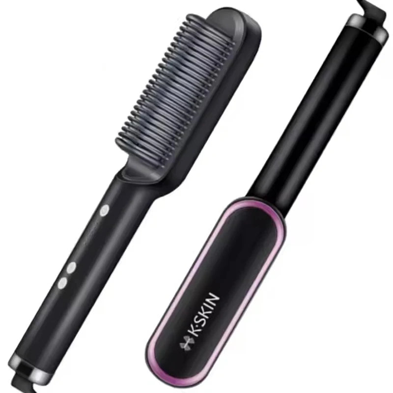 2in1 Hair Styler Straightening  Hot Comb Fast Heated Ceramic Negative Ion Curler Straightener Brush Anti-Scalding Styling Tools