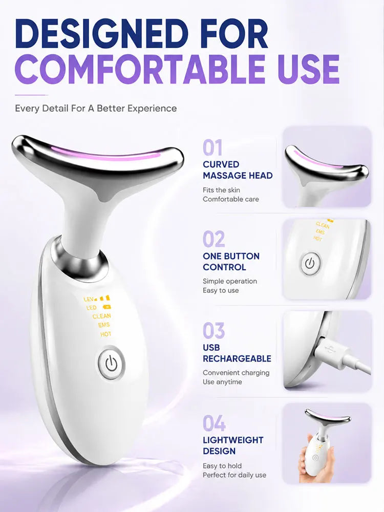 Face & Neck Beauty Device EMS Massager LED Light Care Electric Facial Massage Tool for Home Skin Care Routine