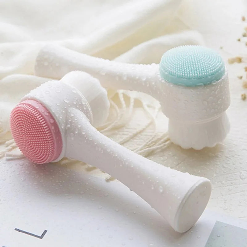 3D Double Sided Facial Cleansing Brush Soft Silicone Bristles Manual Face Wash Exfoliator Massager Deep Cleansing Skin Care
